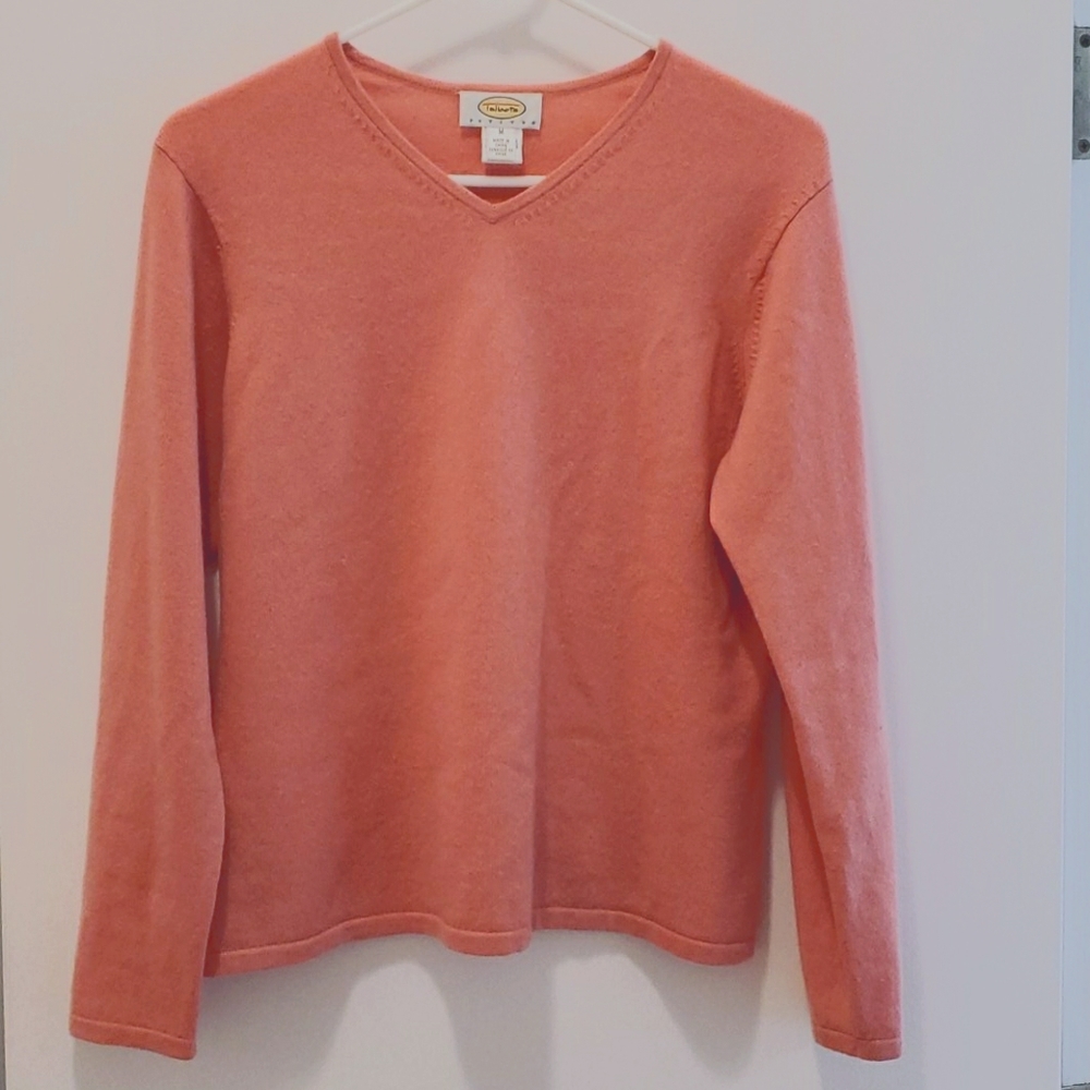 Cashmere coral vneck sweater Talbots size mp